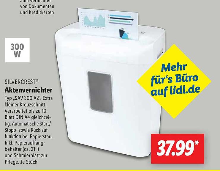 SILVERCREST® Aktenvernichter Typ „SAV 300 A2“