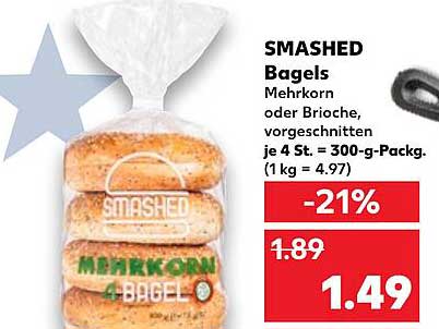 SMASHED Bagels Mehrkorn oder Brioche, vorgeschnitten je 4 St. - 300-g-Pack.
