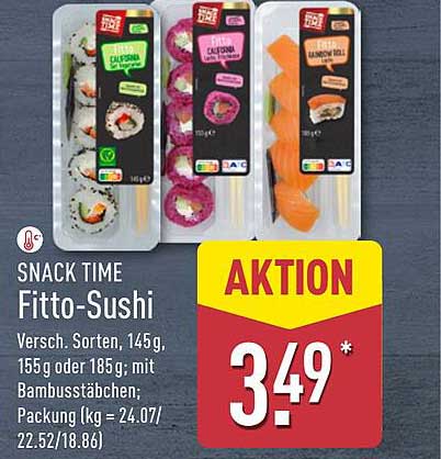 SNACK TIME Fitto-Sushi, verschiedene Sorten, 145g, 155g oder 185g, mit Bambusstäbchen, Packung 24,07€/kg