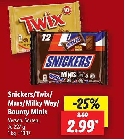 Snickers/Twix/Mars/Milky Way/Bounty Minis -25%