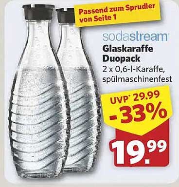 sodastream Glaskaraffe Duopack 2 x 0,6-l-Karaffe, spülmaschinenfest