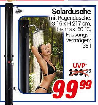 Solardusche mit Regendusche, Ø 16 x H 217 cm, bis max. 60 °C, Fassungsvermögen: 35 l