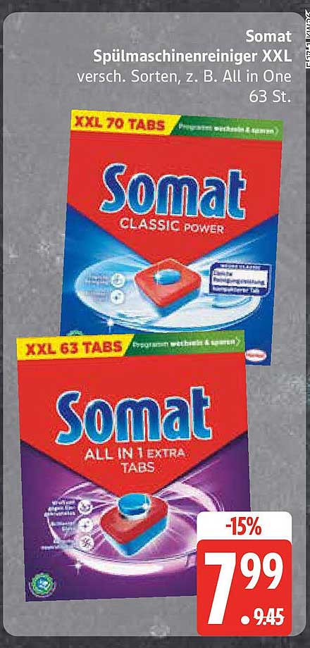 Somat Spülmaschinenreiniger XXL verschiedene Sorten, z. B. All in One 63 St.