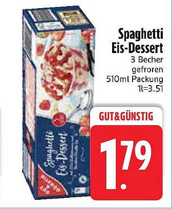 Spaghetti Eis-Dessert 3 Becher gefroren 510ml