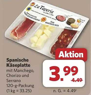 Spanische Käseplatte mit Manchego, Chorizo und Serrano 120-g-Packung