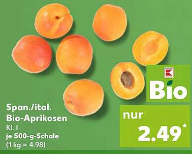 Span.ital. Bio-Aprikosen Kl. I je 500-g-Schale (1 kg = 4,98)