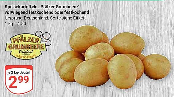 Speisekartoffeln „Pfalz Grumbeere“ 2 kg-Beutel