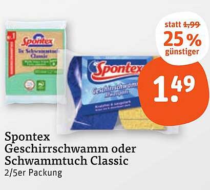 Spontex Geschirrschwamm oder Schwammtuch Classic 2/5er Packung
