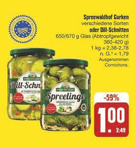 Spreewaldhof Gurken verschiedene Sorten oder Dill-Schnitten 650/670 g Glas