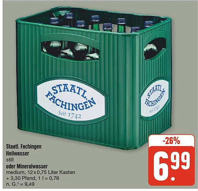 Staatl. Fachingen Heilwasser still oder Mineralwasser, 12 x 0,75 Liter Kasten