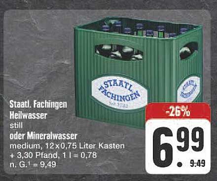 Staatl. Fachingen Heilwasser still oder Mineralwasser - 12 x 0,75 Liter Kasten