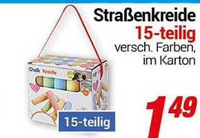 Straßenkreide 15-teilig, verschiedene Farben im Karton