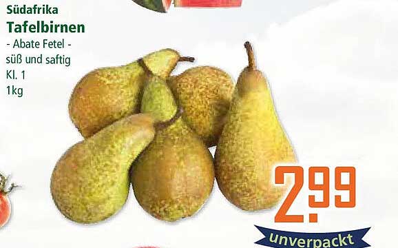 Südafrika Tafelbirnen - Abate Fetel - süß und saftig Kl. 1, 1kg