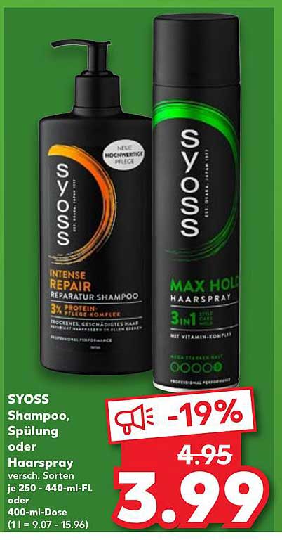 SYOSS Shampoo, Spülung oder Haarspray versch. Sorten je 250 - 440-ml-Fl. oder 400-ml-Dose