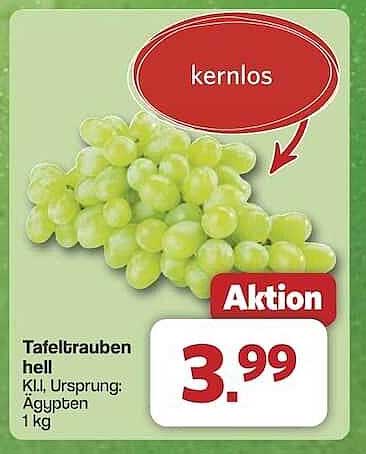 Tafeltrauben hell, kernlos – 1 kg aus Ägypten