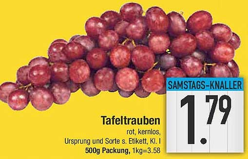 Tafeltrauben rot, kernlos, 500g Packung