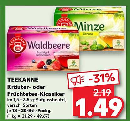 TEEKANNE Kräuter- oder Früchtetee-Klassiker im 18er Pack