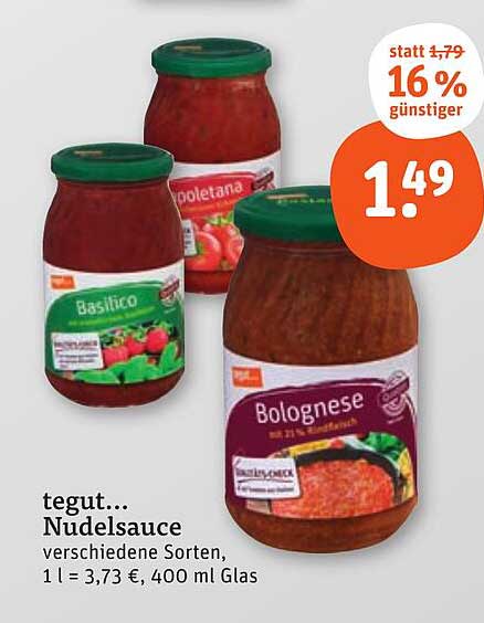 tegut... Nudelsoße - verschiedene Sorten, 400 ml