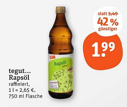 tegut... Rapsöl raffiniert, 750 ml Flasche