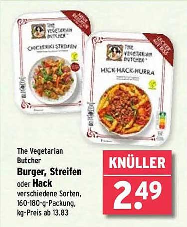 The Vegetarian Butcher Burger, Streifen oder Hack – verschiedene Sorten