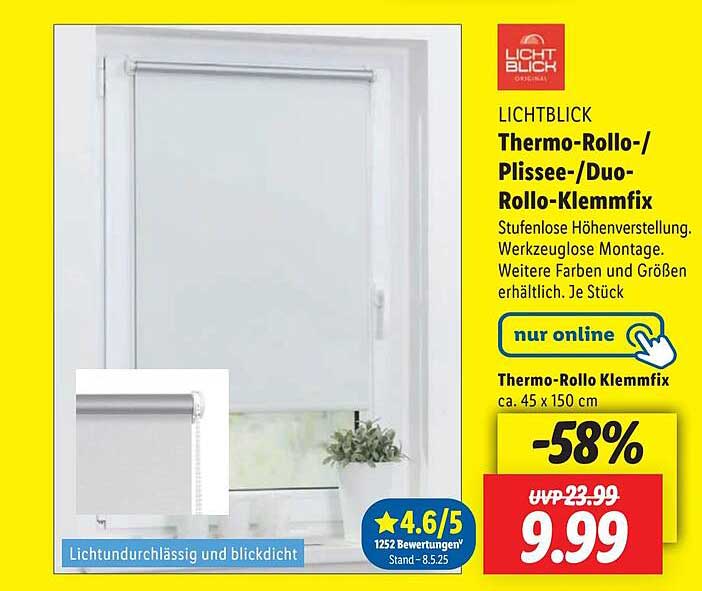THERMO-ROLLO-/PLISSEE-/DUO-ROLLO-KLEMMFIX ca. 45 x 150 cm