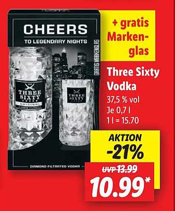 Three Sixty Vodka mit gratis Marken-Glas