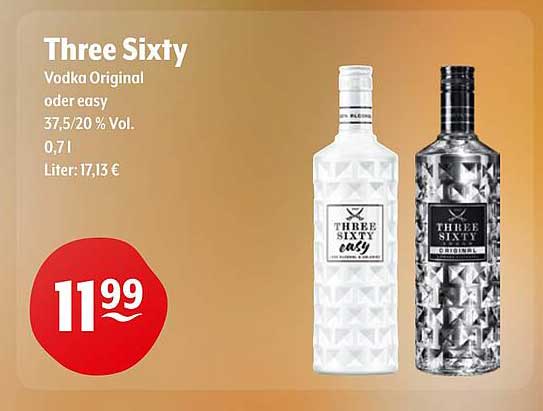 Three Sixty Vodka Original oder easy – 0,7 l