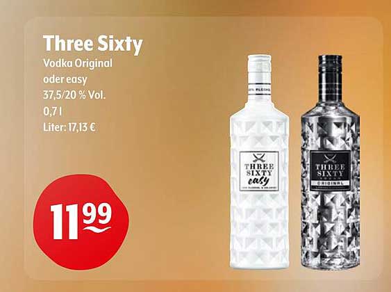 Three Sixty Vodka Original oder easy, 0,7l