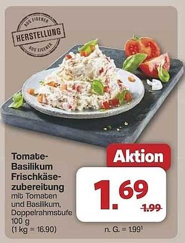 Tomate-Basilikum Frischkäsezubereitung mit Tomaten und Basilikum, Doppelrahmstufe