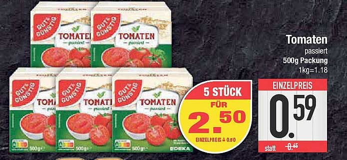 Tomaten passiert 500g Packung – 5 Stück für 2,50 €