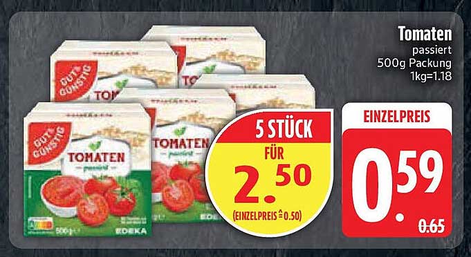 Tomaten passierte 500g Packung – 5 Stück für 2,50 €