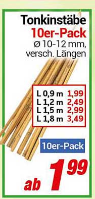 Tonkinhstäbe 10er-Pack Ø 10-12 mm, verschiedene Längen