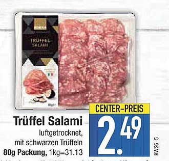 Trüffel Salami luftgetrocknet, mit schwarzen Trüffeln, 80g Packung
