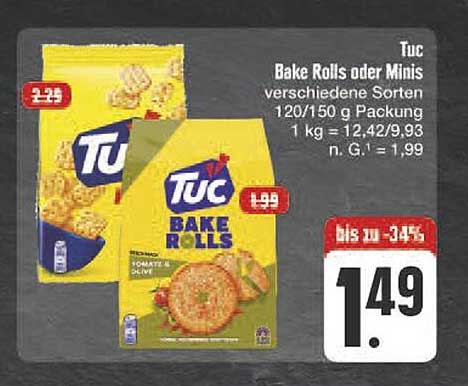 Tuc Bake Rolls oder Minis verschiedene Sorten 120/150 g Packung