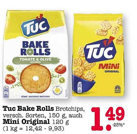 Tuc Bake Rolls, verschiedene Sorten, 150 g, auch Mini Original 120 g