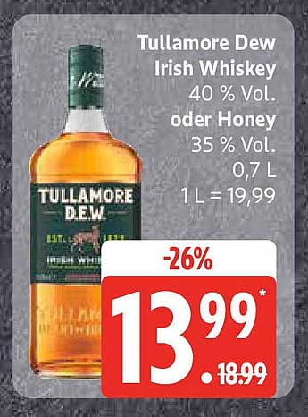 Tullamore Dew Irish Whiskey 40 % Vol. oder Honey 35 % Vol. 0,7 L