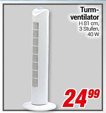 Turmventilator H 81 cm, 3 Stufen, 40 W