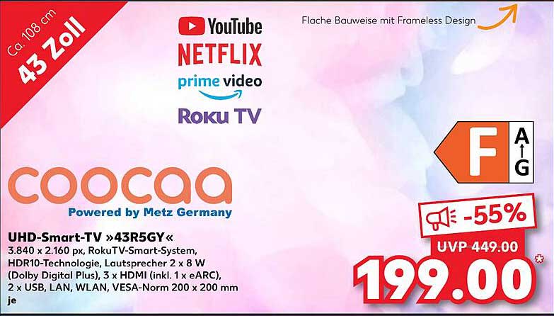 UHD-Smart-TV »43R5GY« von coocaa - jetzt nur 199,00 €!