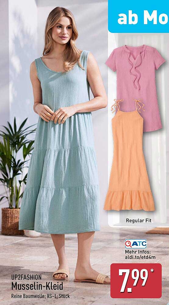 UP2FASHION Musselin-Kleid - Reine Baumwolle; XS-L Stück