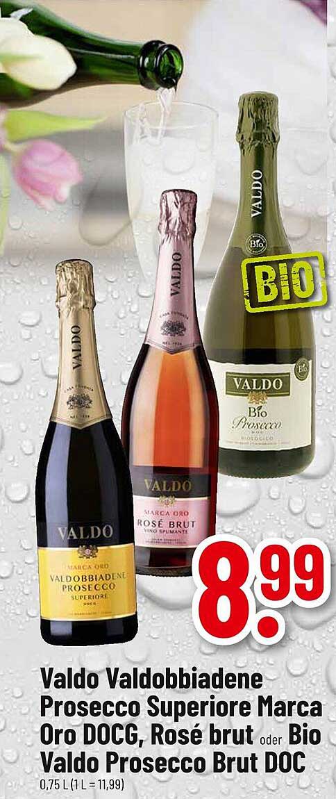 Valdo Valdobbiadene Prosecco Superiore Marca Oro DOCG, Rosé brut oder Bio Valdo Prosecco Brut DOC