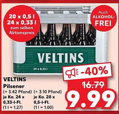 VELTINS Pilsener 20 x 0,5 L & 24 x 0,33 L zum Aktionspreis