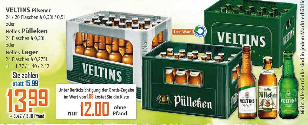 VELTINS Pilsener 24er Kasten (0,33 l), Helles Pülleken oder Helles Lager