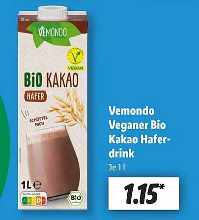 Vemondo Veganer Bio Kakao Haferdrink 1L