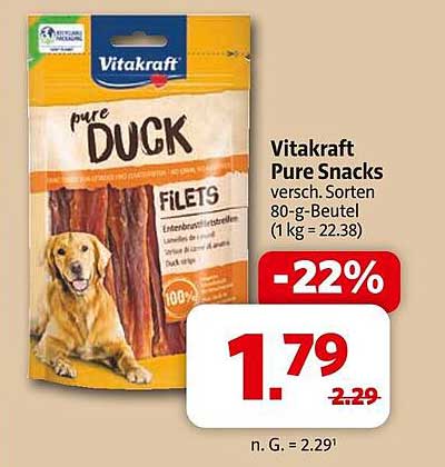 Vitakraft Pure Snacks für Hunde - Entenfilets 80 g