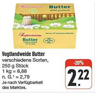 Vogtlandweide Butter verschiedene Sorten, 250 g Stück