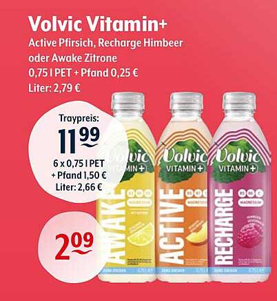 Volvic Vitamin+ Active Pfirsich, Recharge Himbeer oder Awake Zitrone