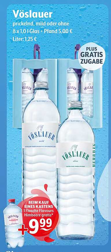 Vöslauer Mineralwasser 8 x 1,0 L mit GRATIS Flasche Flavours Himbeere