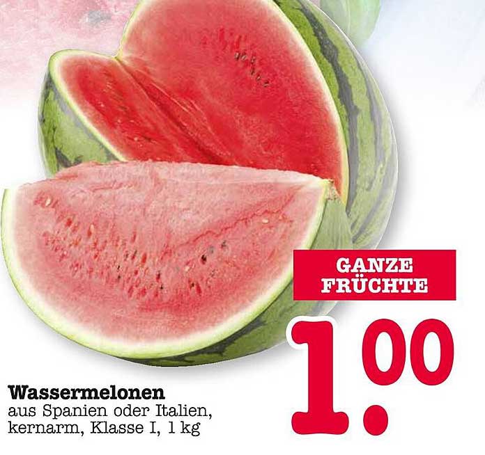 Wassermelonen aus Spanien oder Italien, kernarm, Klasse I, 1 kg