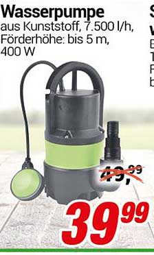 Wasserpumpe aus Kunststoff, 7.500 l/h, Förderhöhe: bis 5 m, 400 W