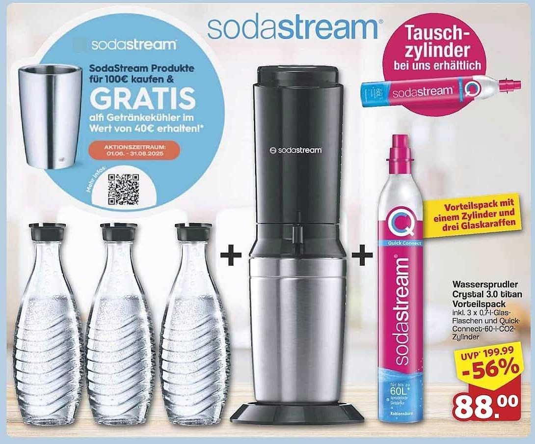 Wassersprudler Crystal 3.0 titan Vorteilspack inkl. 3 Glaskaraffen und Quick-Connect-Zylinder